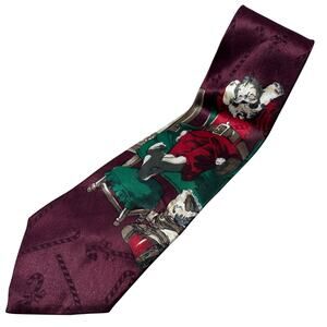 Special ties burgundy hallmark christmas santa lounging 100% silk tie